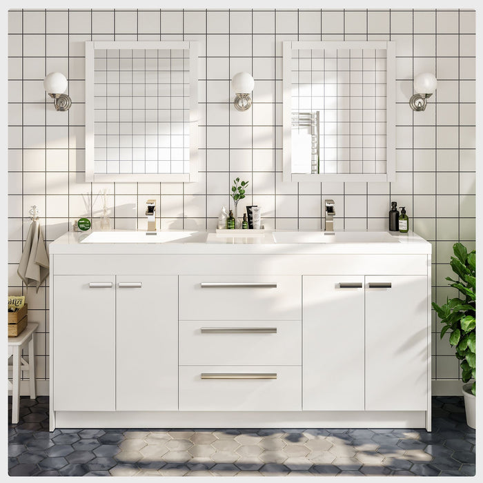 Eviva Lugano 60" Double Sink Modern Bathroom Vanity in Cement Gray, Gray, Rosewood, or White Finish with White Integrated Acrylic Top