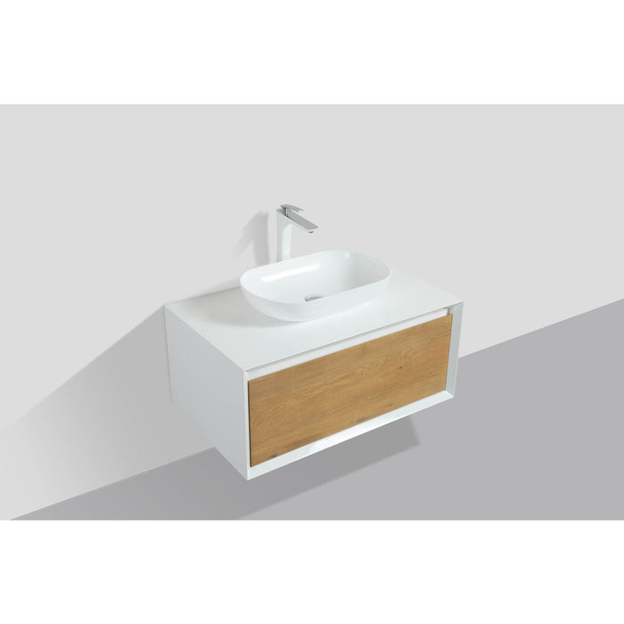 Eviva Santa Monica 36" Wall Mount Bathroom Vanity in Gray Oak, Rosewood or Matte White Finish with Solid Surface Vessel Sink