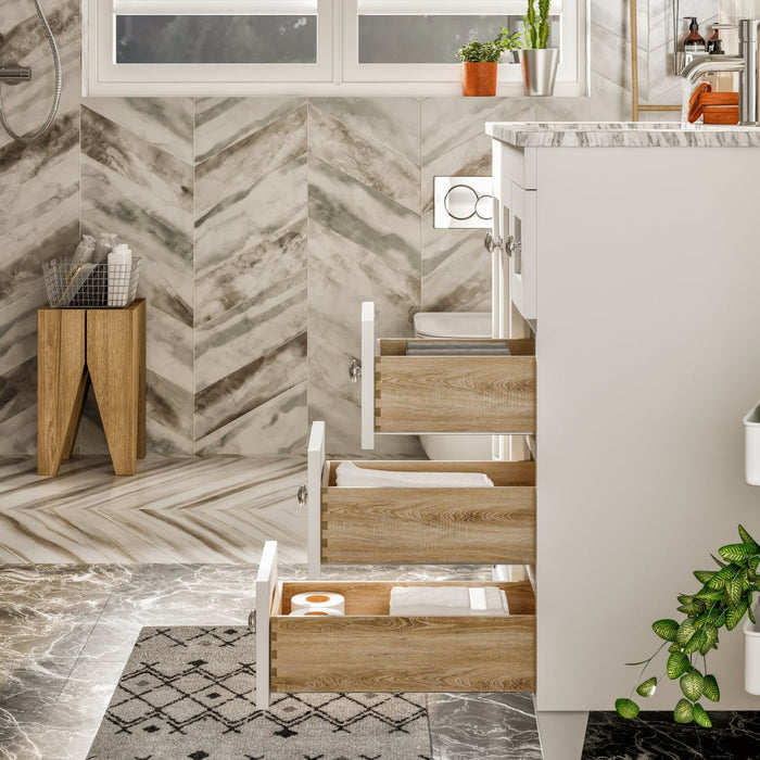 Eviva Happy 24" x 18" Transitional Bathroom Vanity in Espresso, Gray or White Finish with White Carrara Marble Countertop and Undermount Porcelain Sink