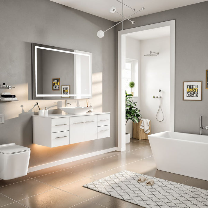 Eviva Totti Wave 48" Modern Bathroom Vanity in Gray, or White, Finish with Super White Man-Made Stone Countertop and Porcelain Vessel Sink
