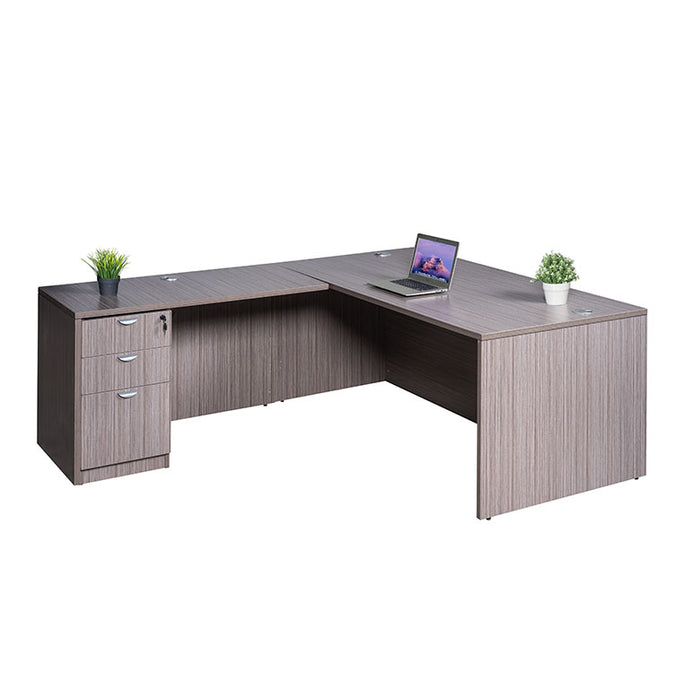 Boss Office Products Holland Series 71 Inch Desk, Executive L-Shape Corner Desk with File Storage Pedestal, Driftwood GROUPA10-DW
