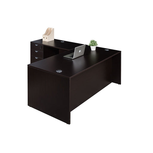 Boss Office Products Holland Series 71 Inch Desk, Executive L-Shape Corner Desk with File Storage Pedestal, Mocha GROUPA10-MOC