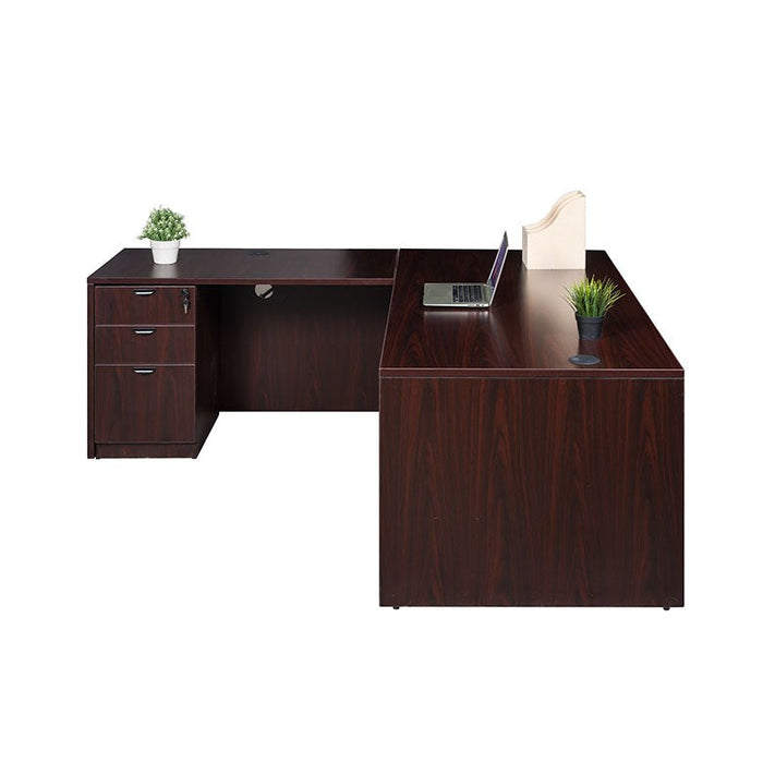 Boss Office Products Holland Series 71 Inch Desk, Executive L-Shape Corner Desk with File Storage Pedestal, Mahogany GROUPA10-M
