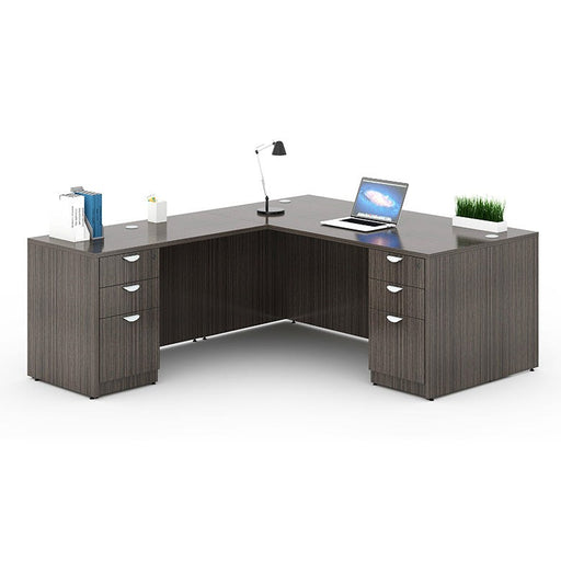 Boss Office Products Holland Series 66 Inch Executive L-Shape Corner Desk with Dual File Storage Pedestals, Driftwood GROUPA21-DW