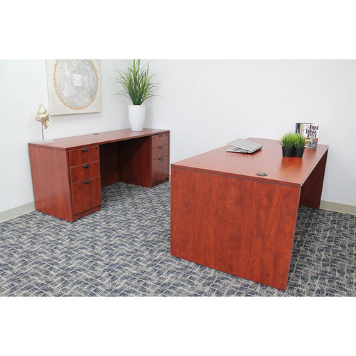Boss Office Products Holland Series Office Suite, 66 Inch Desk and Credenza with Dual File Storage Pedestals, Cherry GROUPA12-C