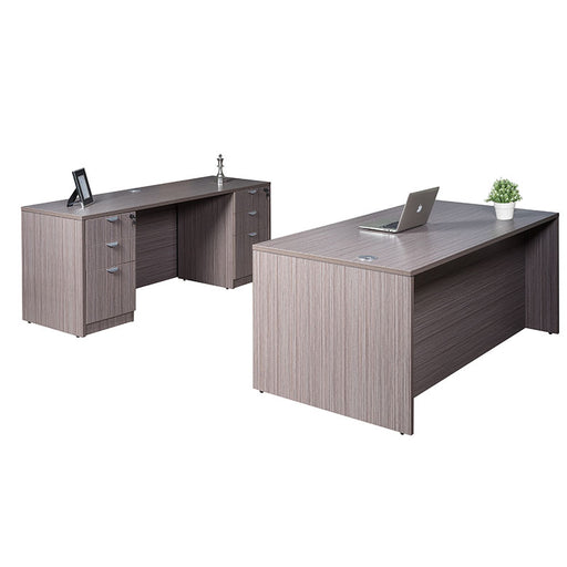 Boss Office Products Holland Series Office Suite, 66 Inch Desk and Credenza with Dual File Storage Pedestals, Driftwood GROUPA12-DW