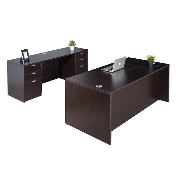 Boss Office Products Holland Series Office Suite, 66 Inch Desk and Credenza with Dual File Storage Pedestals, Mocha GROUPA12-MOC