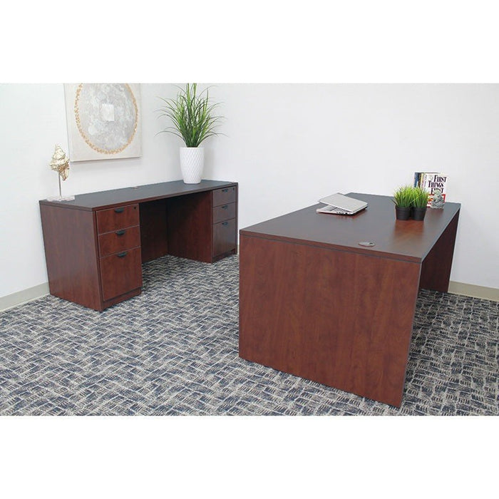 Boss Office Products Holland Series Office Suite, 66 Inch Desk and Credenza with Dual File Storage Pedestals, Mahogany GROUPA12-M