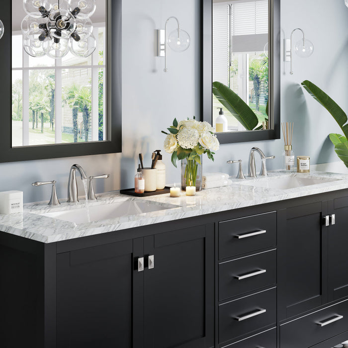 Eviva Aberdeen 84" Transitional Double Sink Bathroom Vanity in Espresso, Gray or White Finish with White Carrara Marble Countertop and Undermount Porcelain Sinks