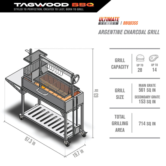Tagwood BBQ Argentine Santa Maria Wood Fire & Charcoal Grill | BBQ03SS -