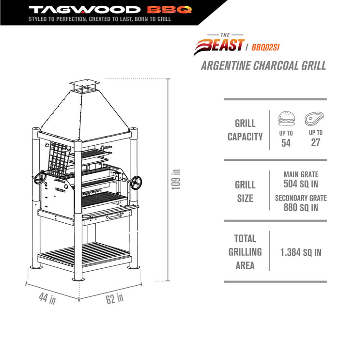 Tagwood BBQ Argentine Wood Fire & Charcoal Grill | BBQ02SI-