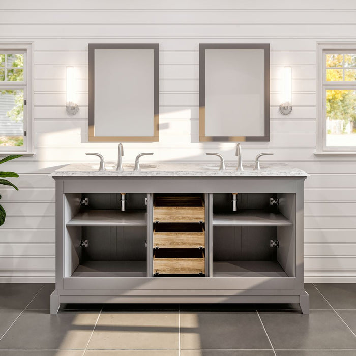 Eviva Elite Stamford 60" Double Sink Bathroom Vanity in Gray or White Finish with Double Ogee Edge White Carrara Top