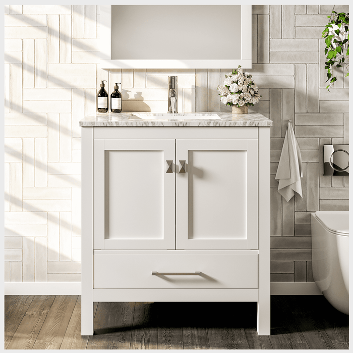 Eviva London 24" x 18" Transitional Bathroom Vanity in Gray or White Finish with White Carrara Top