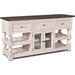 Sunset Trading Rustic French 70" Console | 3 Drawer | 2 Door Media Storage Cabinet | 4 Open Shelves | Distressed White and Brown Solid Wood HH-2750-070
