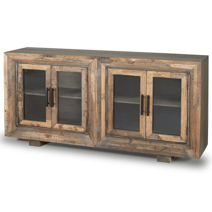 Harp & Finial HUGHES SIDEBOARD | Natural Finish on Reclaimed Wood with Plain Glass | 4 Door HFF24901