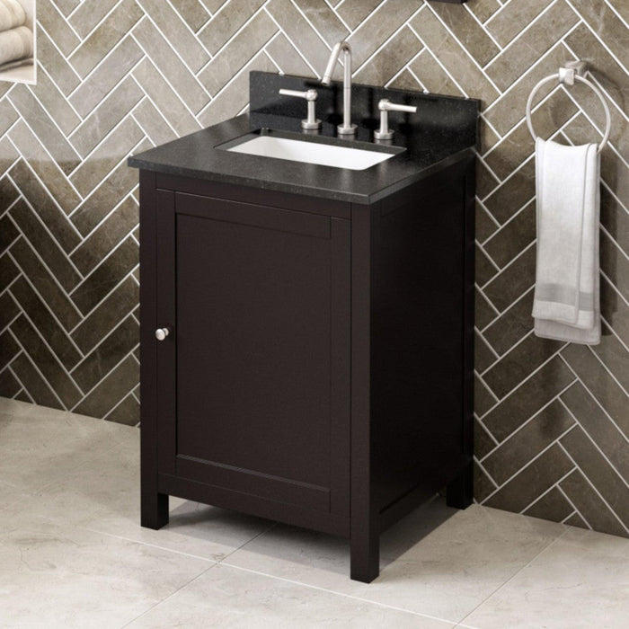 Hardware Resources Jeffrey Alexander Astoria 24" Espresso Freestanding Vanity With Black Granite Vanity Top, Backsplash and Rectangle Undermount Sink