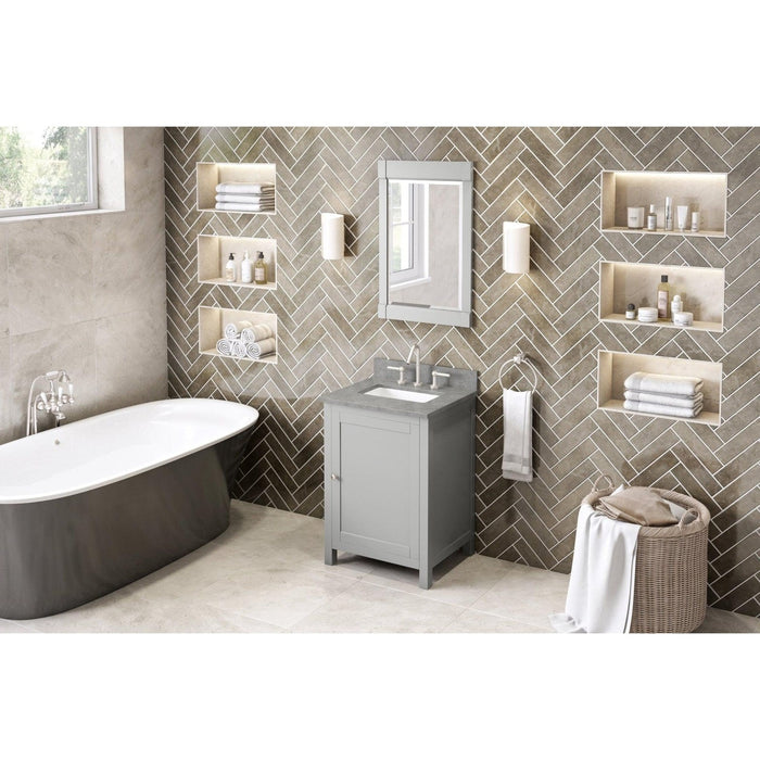 Hardware Resources Jeffrey Alexander Astoria 24" Gray Freestanding Vanity With Steel Gray Cultured Marble Vanity Top, Backsplash and Rectangle Undermount Sink