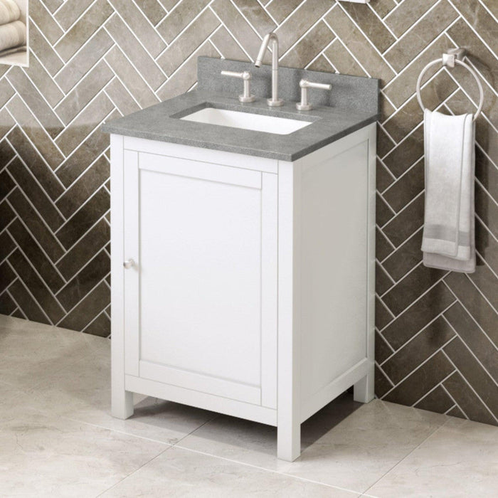 Hardware Resources Jeffrey Alexander Astoria 24" White Freestanding Vanity With Steel Gray Cultured Marble Vanity Top, Backsplash and Rectangle Undermount Sink