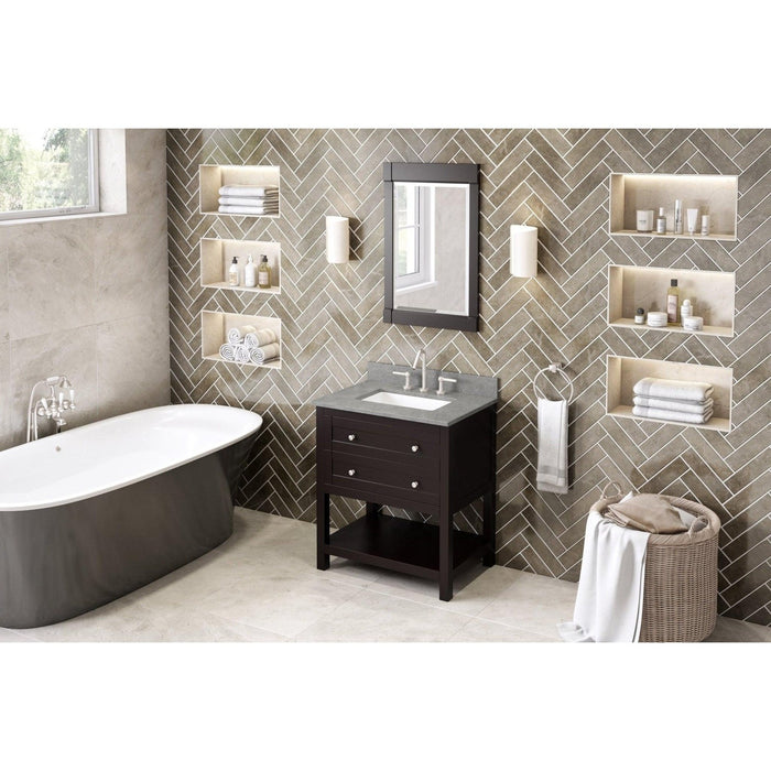 Hardware Resources Jeffrey Alexander Astoria 30" Espresso Freestanding Vanity With Steel Gray Cultured Marble Vanity Top, Backsplash and Rectangle Undermount Sink