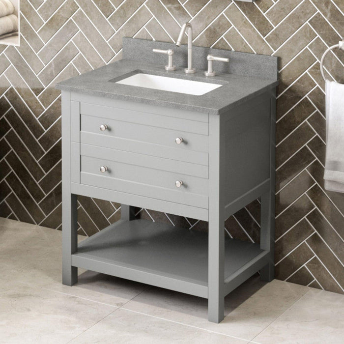 Hardware Resources Jeffrey Alexander Astoria 30" Gray Freestanding Vanity With Steel Gray Cultured Marble Vanity Top, Backsplash and Rectangle Undermount Sink