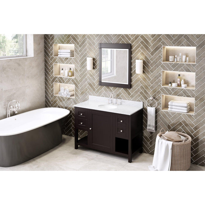 Hardware Resources Jeffrey Alexander Astoria 48" Espresso Freestanding Vanity With White Carrara Marble Vanity Top, Backsplash and Rectangle Undermount Sink