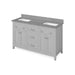 Hardware Resources Jeffrey Alexander Chatham 60" Gray Freestanding Vanity With Double Bowl, Steel Gray Cultured Marble Vanity Top, Backsplash and Rectangle Undermount Sink