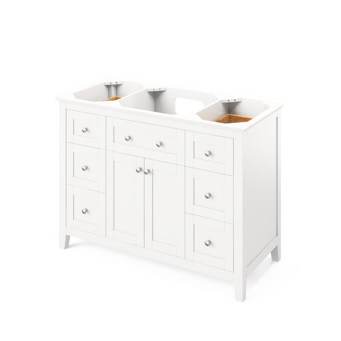 Hardware Resources Jeffrey Alexander Chatham Vanities 48" White Freestanding Vanity With Calacatta Vienna Quartz Vanity Top, Backsplash and Rectangle Undermount Sink