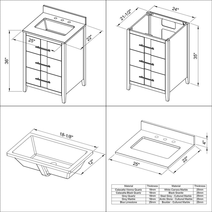 Hardware Resources Jeffrey Alexander Katara 24" White Freestanding Vanity With Boulder Cultured Marble Vanity Top, Backsplash and Rectangle Undermount Sink