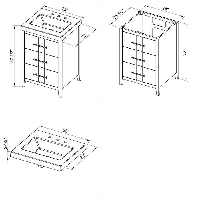 Hardware Resources Jeffrey Alexander Katara 24" White Freestanding Vanity With Lavante Cultured Marble Vessel Vanity Top, Backsplash and Rectangle Undermount Sink