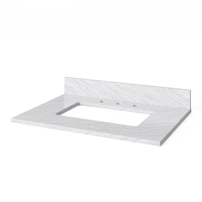 Hardware Resources Jeffrey Alexander Katara 30" Hale Blue Freestanding Vanity With White Carrara Marble Vanity Top, Backsplash and Rectangle Undermount Sink