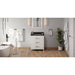 Hardware Resources Jeffrey Alexander Katara 30" White Freestanding Vanity With Black Granite Vanity Top, Backsplash and Rectangle Undermount Sink