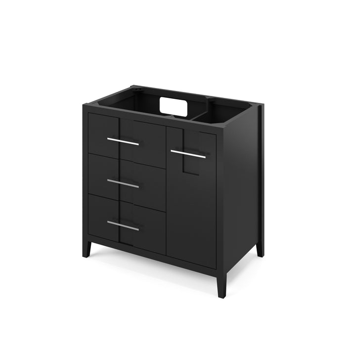 Hardware Resources Jeffrey Alexander Katara 36" Black Freestanding Vanity With Left Offset, White Carrara Marble Vanity Top, Backsplash and Rectangle Undermount Sink