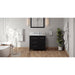 Hardware Resources Jeffrey Alexander Katara 36" Black Freestanding Vanity With Left Offset, White Carrara Marble Vanity Top, Backsplash and Rectangle Undermount Sink