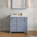 Hardware Resources Jeffrey Alexander Katara 36" Blue Steel Freestanding Vanity With Left Offset, White Carrara Marble Vanity Top, Backsplash and Rectangle Undermount Sink