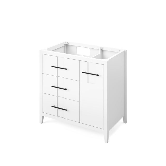 Hardware Resources Jeffrey Alexander Katara 36" White Freestanding Vanity With Left Offset, Black Granite Vanity Top, Backsplash and Rectangle Undermount Sink