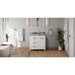 Hardware Resources Jeffrey Alexander Katara 36" White Freestanding Vanity With Left Offset, Steel Gray Cultured Marble Vanity Top, Backsplash and Rectangle Undermount Sink