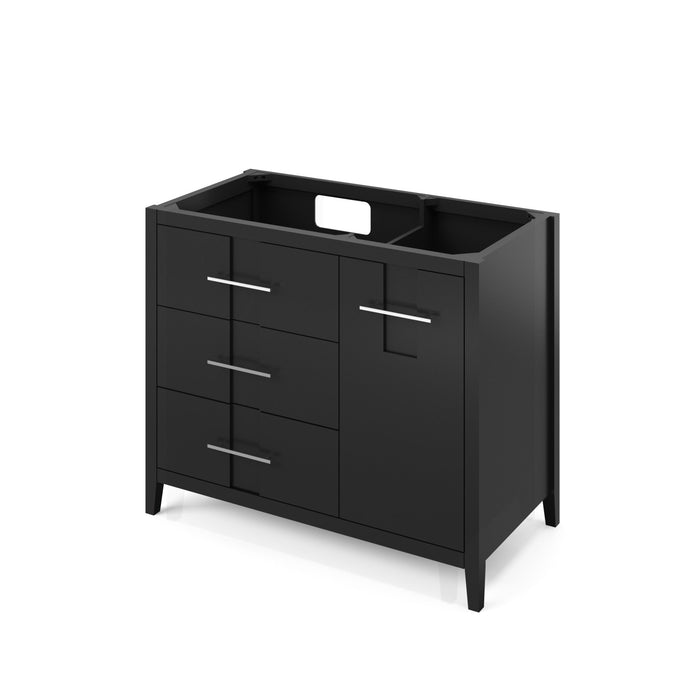 Hardware Resources Jeffrey Alexander Katara 42" Black Freestanding Vanity With Left Offset, Calacatta Vienna Quartz Vanity Top, Backsplash and Rectangle Undermount Sink