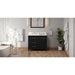 Hardware Resources Jeffrey Alexander Katara 42" Black Freestanding Vanity With Left Offset, Calacatta Vienna Quartz Vanity Top, Backsplash and Rectangle Undermount Sink
