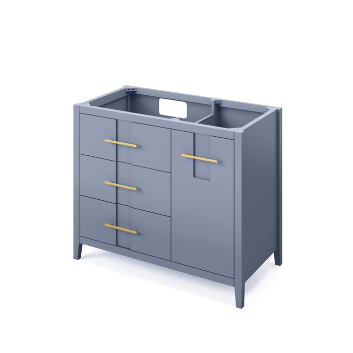 Hardware Resources Jeffrey Alexander Katara 42" Blue Steel Freestanding Vanity With Left Offset, Black Granite Vanity Top, Backsplash and Rectangle Undermount Sink