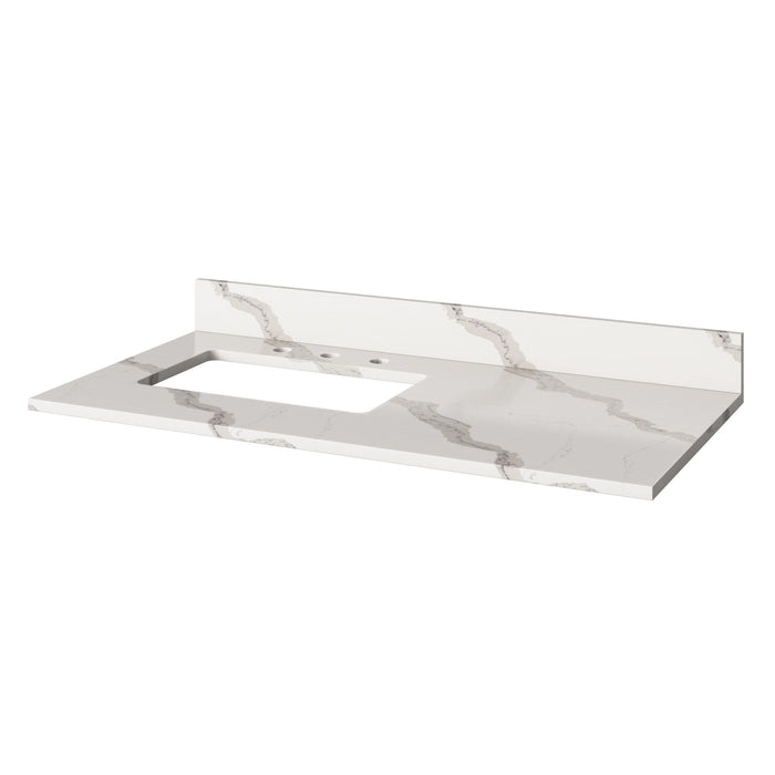 Hardware Resources Jeffrey Alexander Katara 42" Grey Freestanding Vanity With Left Offset, Calacatta Vienna Quartz Vanity Top, Backsplash and Rectangle Undermount Sink
