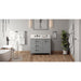 Hardware Resources Jeffrey Alexander Katara 42" Grey Freestanding Vanity With Left Offset, Calacatta Vienna Quartz Vanity Top, Backsplash and Rectangle Undermount Sink