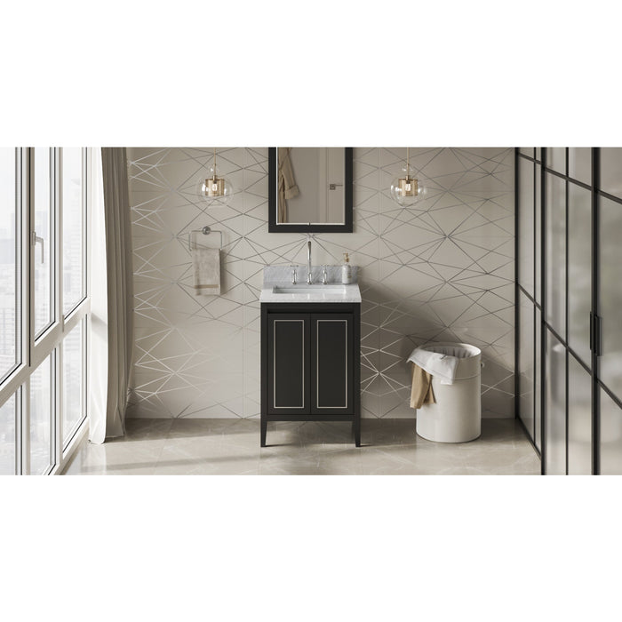 Hardware Resources Jeffrey Alexander Percival 24" Black Freestanding Vanity With White Carrara Marble Vanity Top, Backsplash and Rectangle Undermount Sink