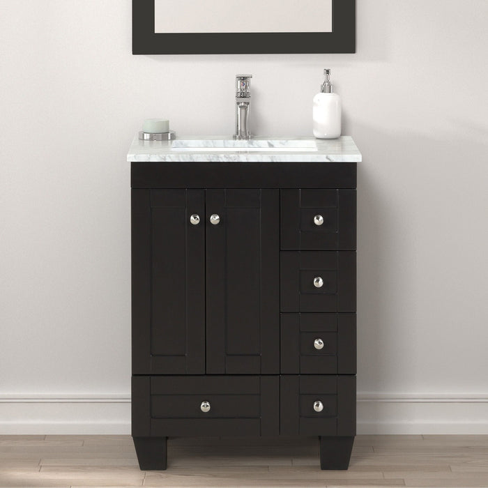 Eviva Happy 24" x 18" Transitional Bathroom Vanity in Espresso, Gray or White Finish with White Carrara Marble Countertop and Undermount Porcelain Sink