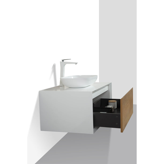 Eviva Santa Monica 36" Wall Mount Bathroom Vanity in Gray Oak, Rosewood or Matte White Finish with Solid Surface Vessel Sink