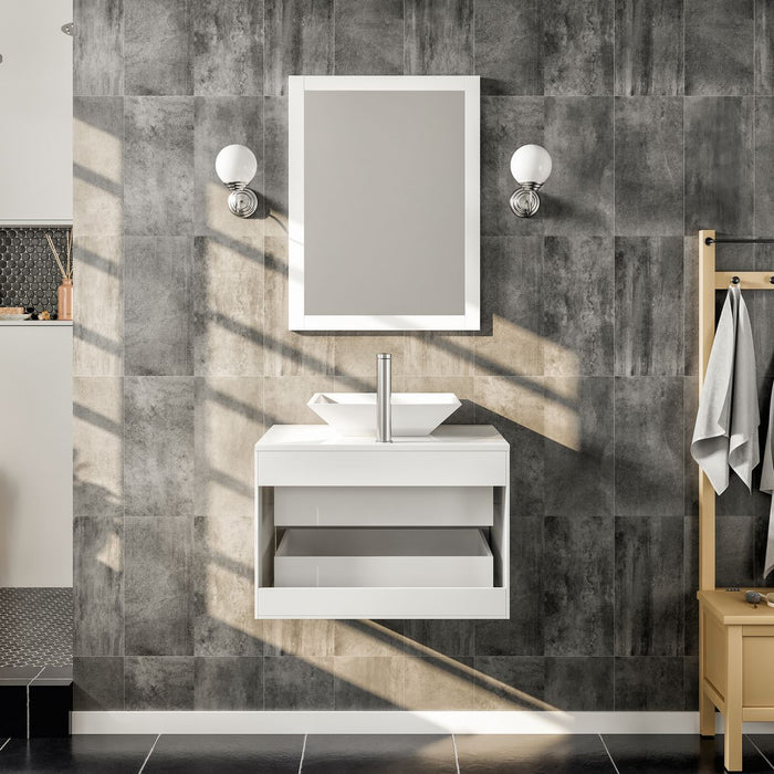 Eviva Totti Wave 24" Modern Bathroom Vanity in Espresso, Gray, or White, Finish with Super White Man-Made Stone Countertop and Porcelain Vessel Sink