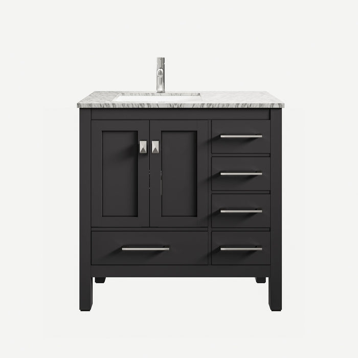 Eviva London 36" x 18" Transitional Bathroom Vanity in in Espresso, Gray, or White Finish with Crema Marfil Marble Countertop and Undermount Porcelain Sink