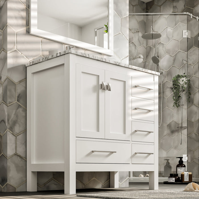 Eviva London 36" x 18" Transitional Bathroom Vanity in in Espresso, Gray, or White Finish with Crema Marfil Marble Countertop and Undermount Porcelain Sink