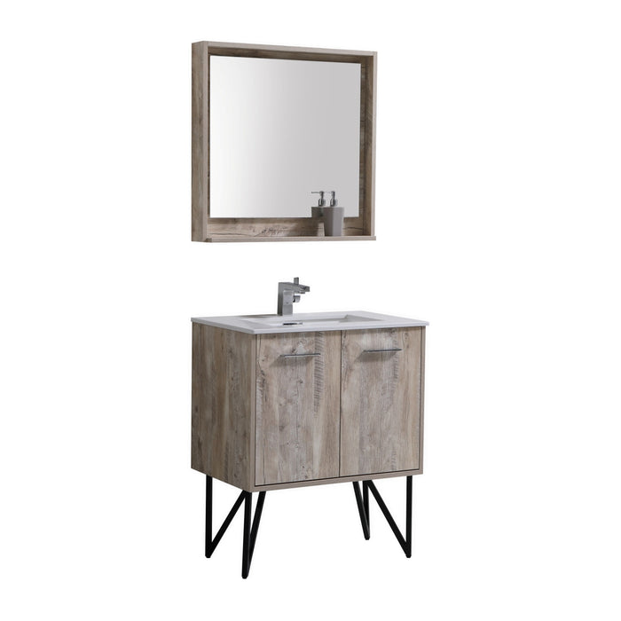 KubeBath Bosco Modern Bathroom Vanity with Quartz Countertop and Matching Mirror