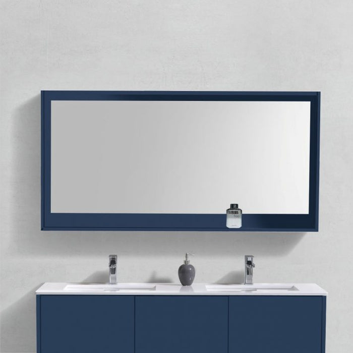 KubeBath Kube 60″ Framed Mirror With Shelve in Blue