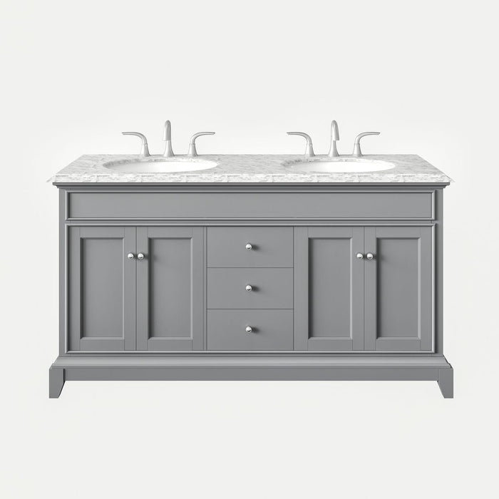 Eviva Elite Stamford 60" Double Sink Bathroom Vanity in Gray or White Finish with Double Ogee Edge White Carrara Top